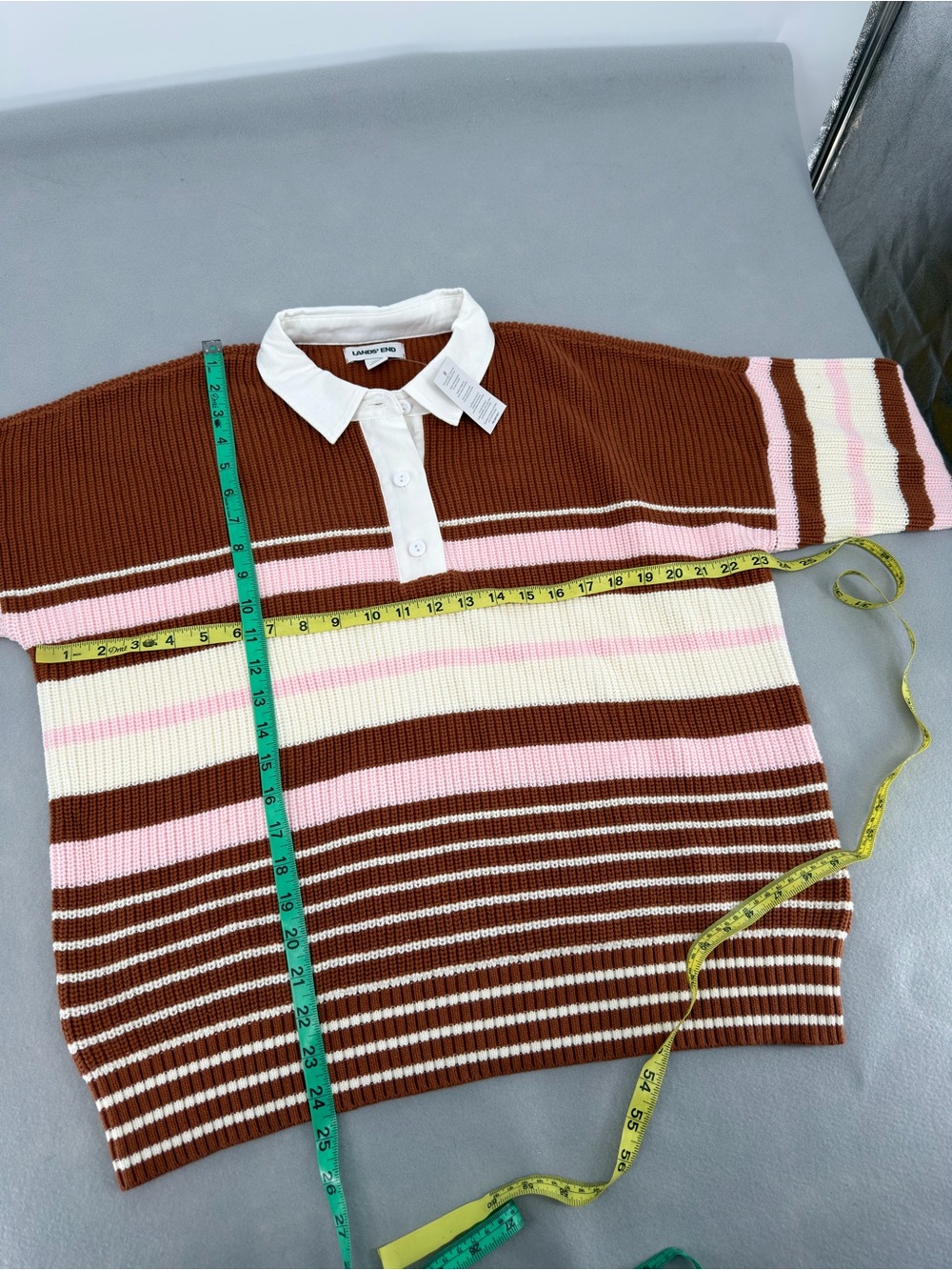 New Lands End Drifter Rugby with Woven Collar Sweater Large - Picture 5 of 8